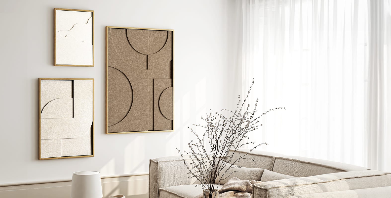 Art en Feutre. La tendance du moment : feutre en trois couches dans un style Japandi ! Livré avec un cadre premium GRATUIT !
