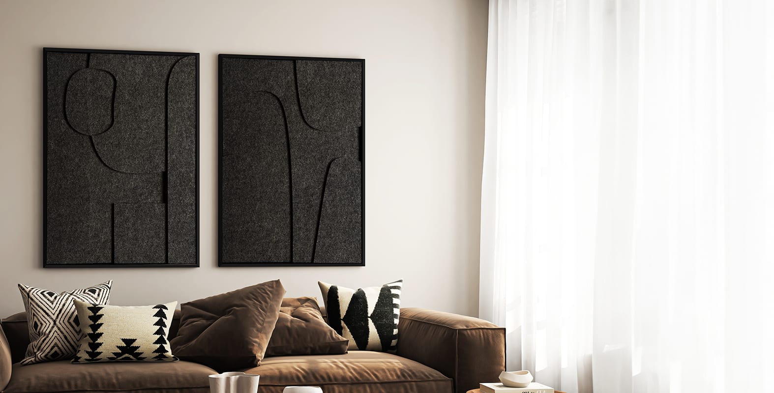 Art en Feutre. La tendance du moment : feutre en trois couches dans un style Japandi ! Livré avec un cadre premium GRATUIT !