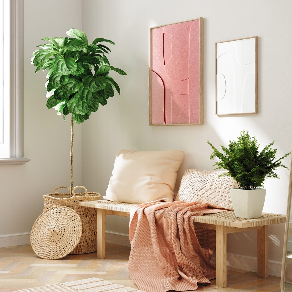 Art en Feutre acoustique en diptyque dans le salon