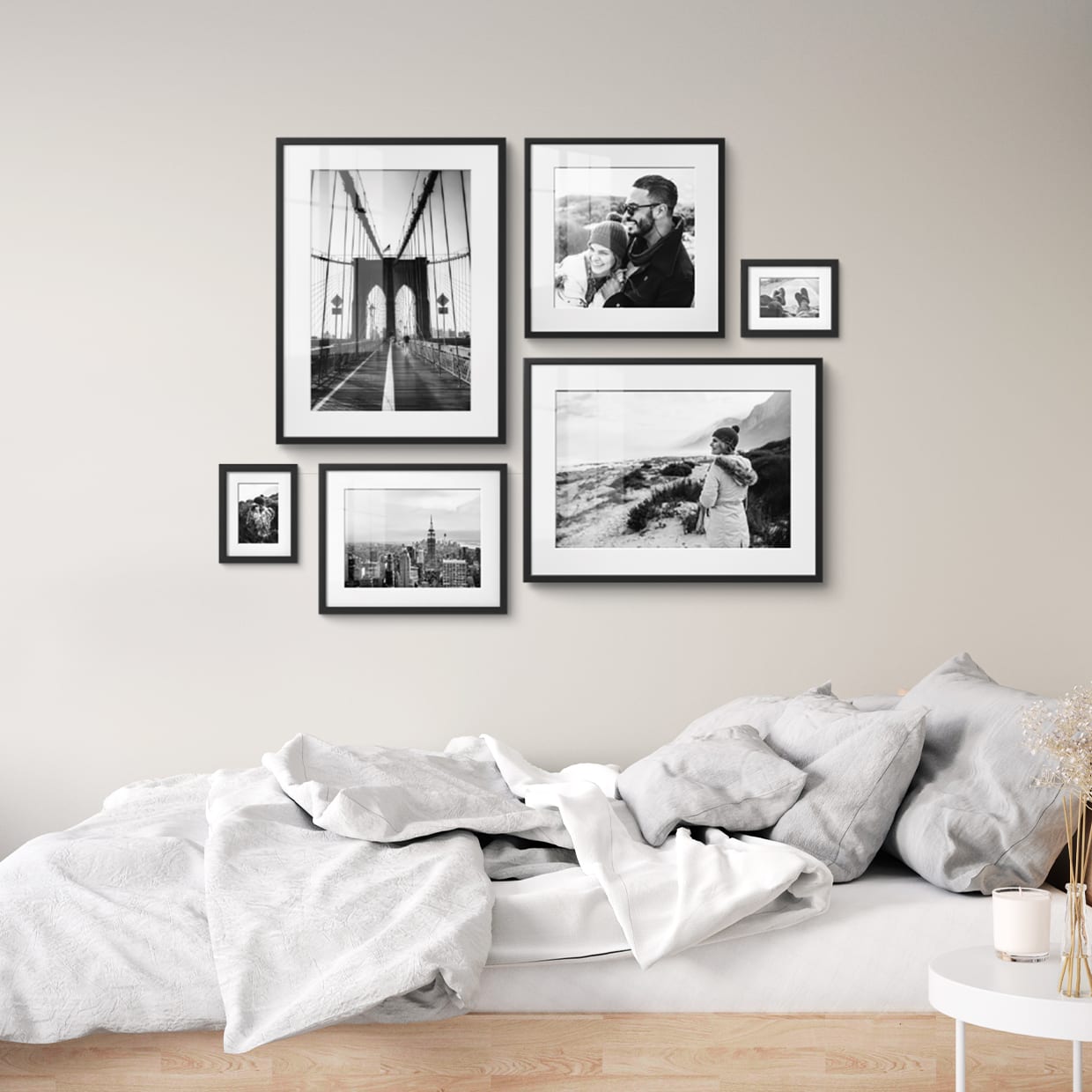 Mur de photos cadres noirs